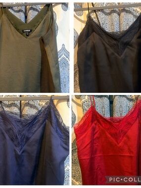 Express Lace-Trim V-Neck Camisoles - Olive, Black, Navy, Red